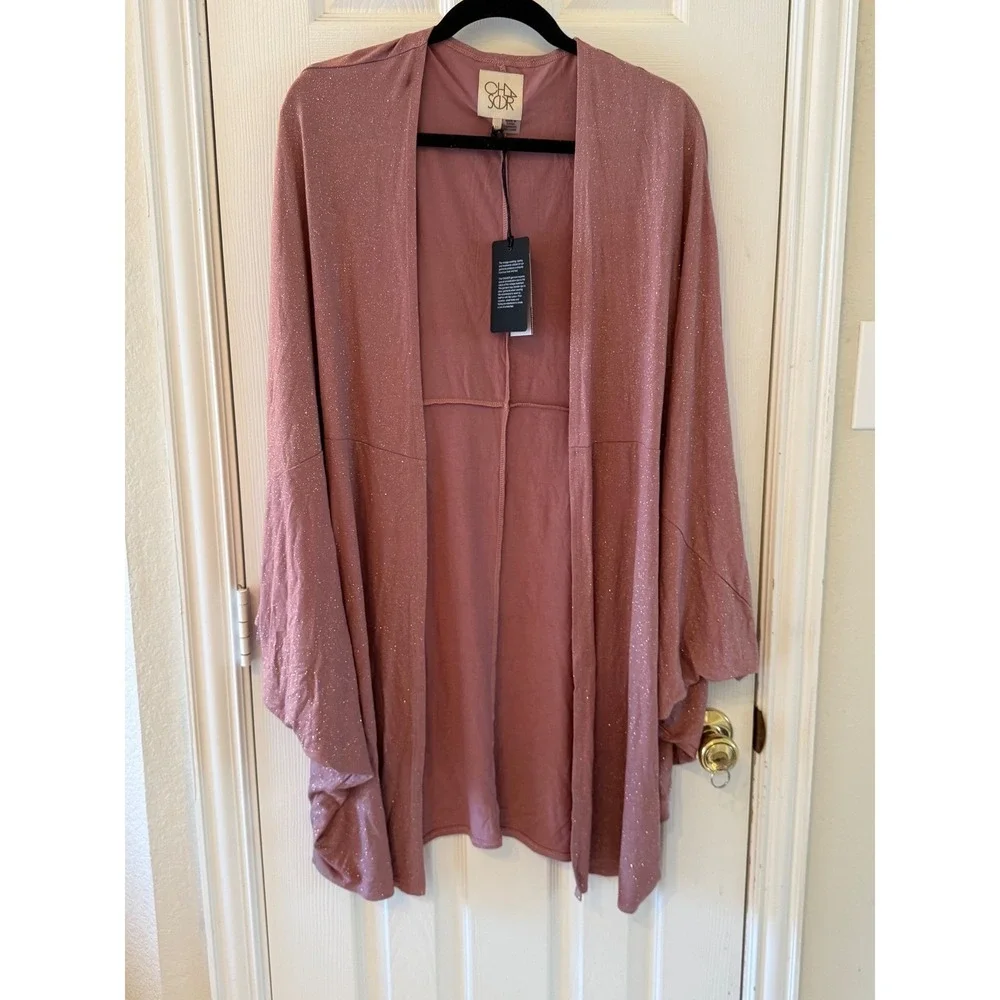 Chaser Rosebud Shimmer Kimono Cardigan M/L Open Front Draped‎ Boho NWT